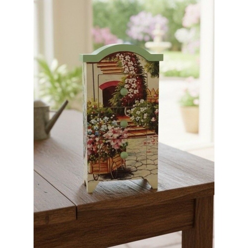 Anister Gifts Wood Jewelry Box Floral 3 Drawer Arch Cottage Vintage Shabby Chic